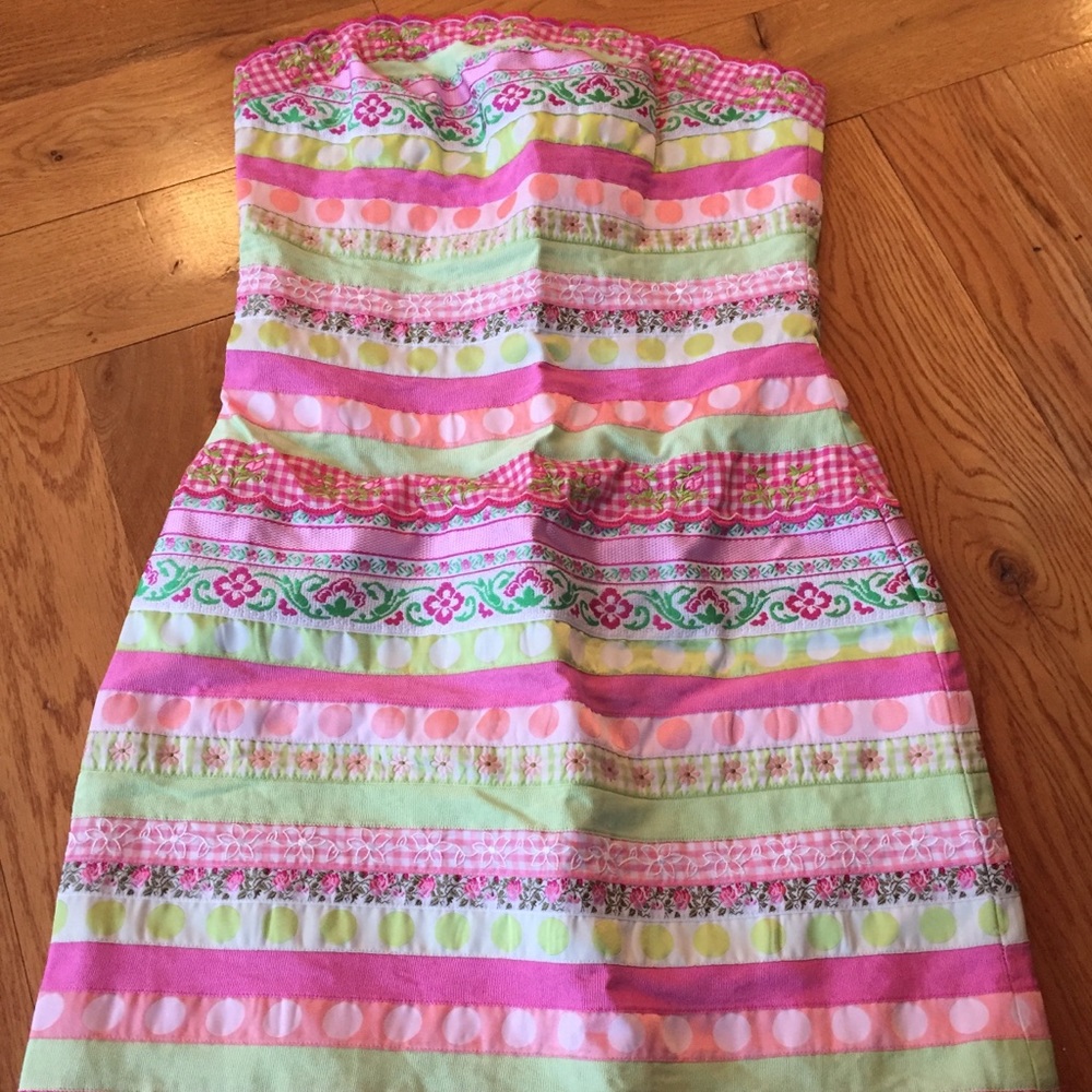 Lilly Pulitzer Pink&Green Strapless Ribbon Dress 2